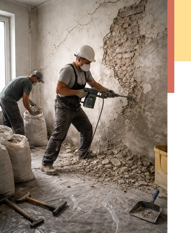 Демонтаж штукатурки со стен в Новомосковске от 7434 руб/м² — быстро и недорого | ОТДЕЛОЧНИК-Нвм