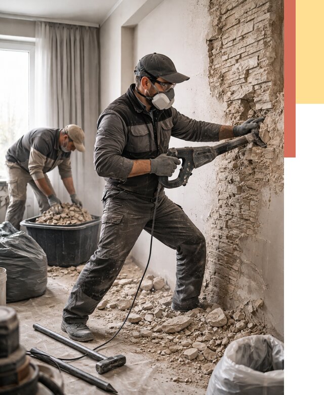 Демонтаж декоративного камня в Новомосковске от 1497 руб/м² — быстро и недорого | ОТДЕЛОЧНИК-Нвм