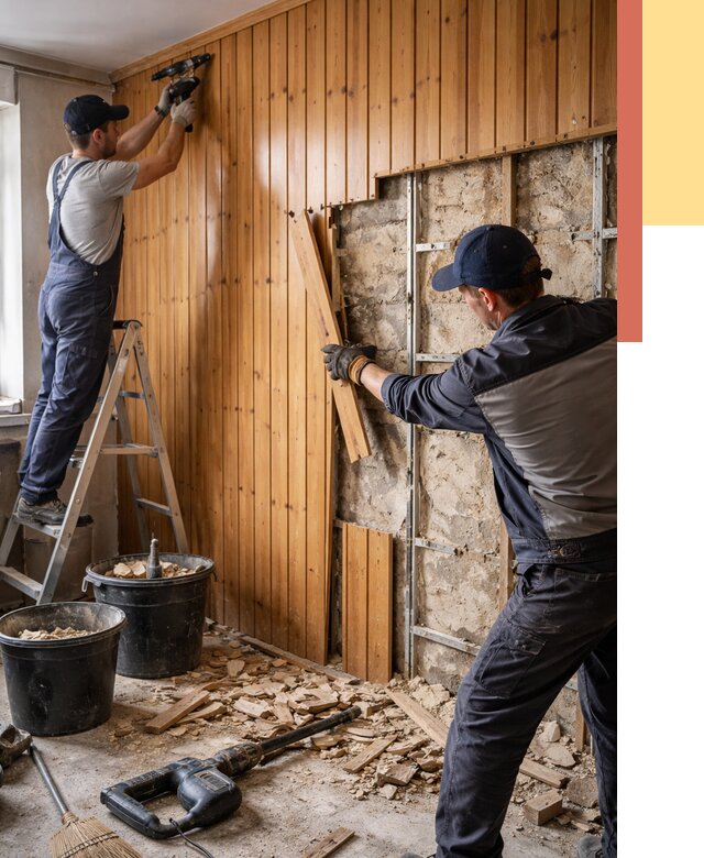 Демонтаж вагонки со стен в Новомосковске от 1497 руб. — снятие, удаление, срочно | ОТДЕЛОЧНИК-Нвм