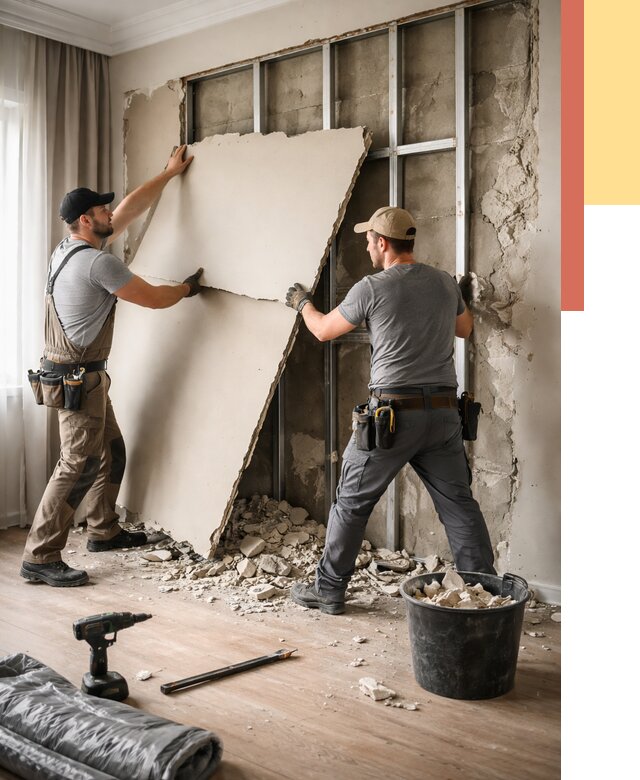 Демонтаж гипсокартона со стен в Новомосковске от 361 руб. — услуги демонтажа | ОТДЕЛОЧНИК-Нвм