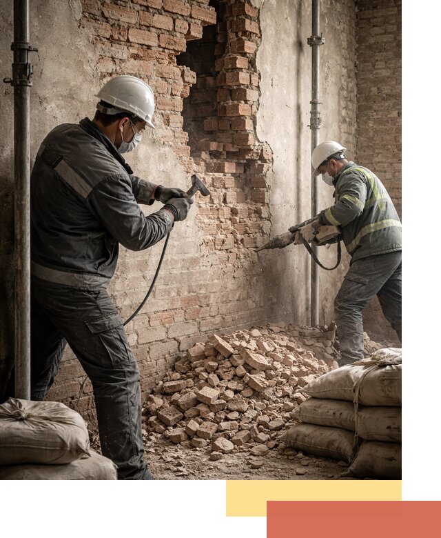 Демонтаж кирпичных стен в Новомосковске быстро и безопасно