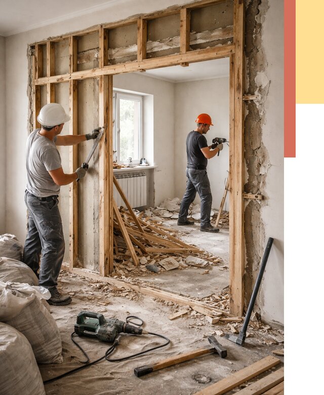 Демонтаж деревянных перегородок в Новомосковске от 3304 руб. — быстро и недорого | ОТДЕЛОЧНИК-Нвм