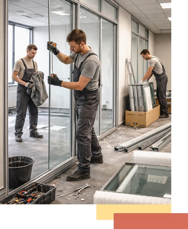 Демонтаж стеклянных перегородок в Новомосковске быстро и безопасно