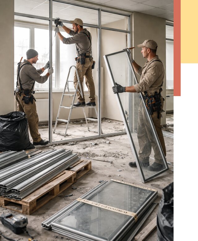 Демонтаж алюминиевых перегородок в Новомосковске от 4337 руб. — быстро и недорого | ОТДЕЛОЧНИК-Нвм