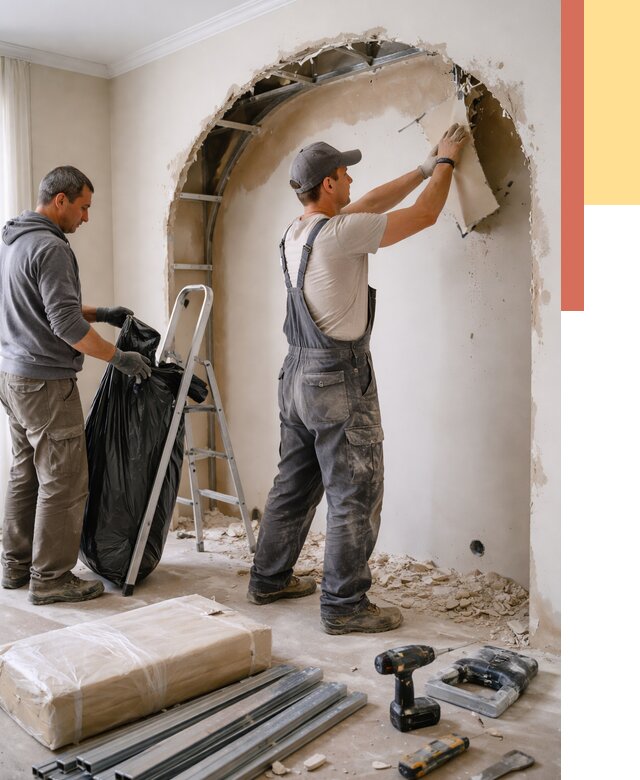 Демонтаж арки из гипсокартона в Новомосковске от 3614 руб. — услуги под ключ | ОТДЕЛОЧНИК-Нвм