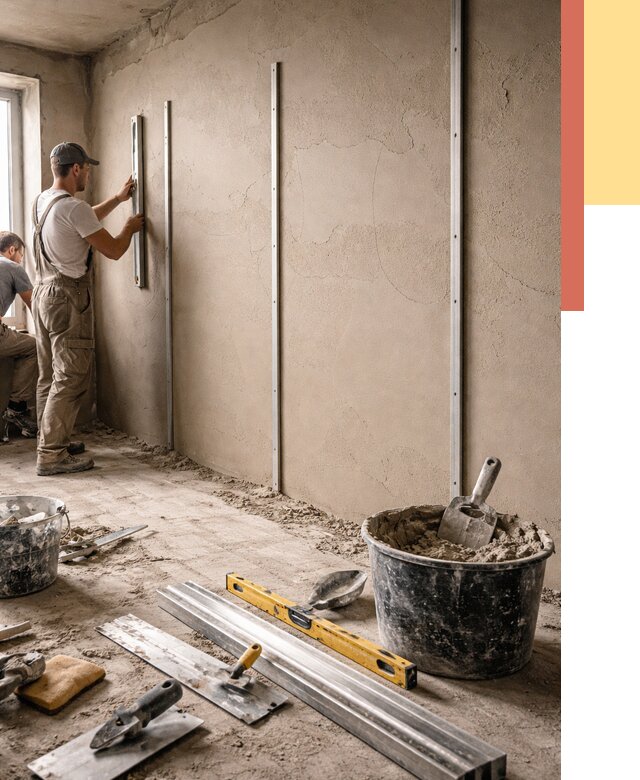 Штукатурка стен по маякам в Новомосковске от 5679 руб./м² — выравнивание под ключ | ОТДЕЛОЧНИК-Нвм