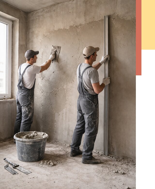 Штукатурка бетонных стен в Новомосковске от 4646 руб/м² — качественно и быстро | ОТДЕЛОЧНИК-Нвм