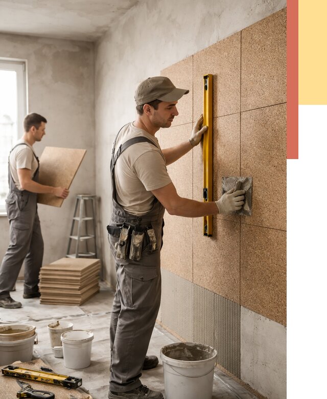 Монтаж пробковых панелей на стены в Новомосковске от 3614 руб. — ОТДЕЛОЧНИК-Нвм