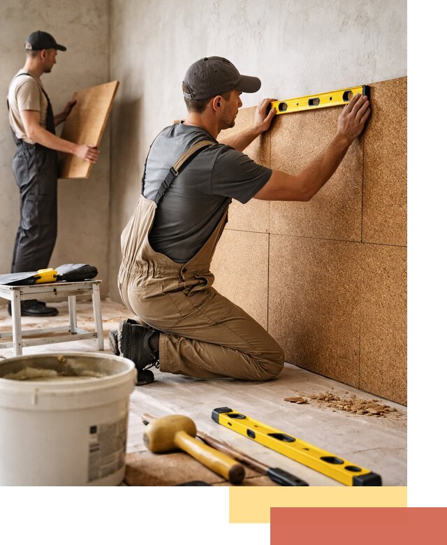 Монтаж пробковых панелей на стены в Новомосковске быстро и качественно