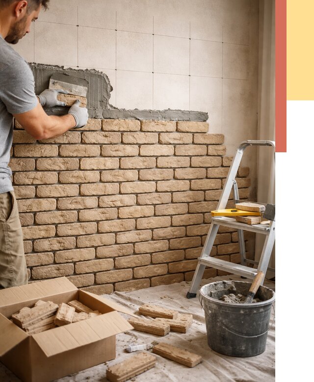 Монтаж декоративного кирпича в Новомосковске от 3304 руб./м² — быстро и недорого | ОТДЕЛОЧНИК-Нвм