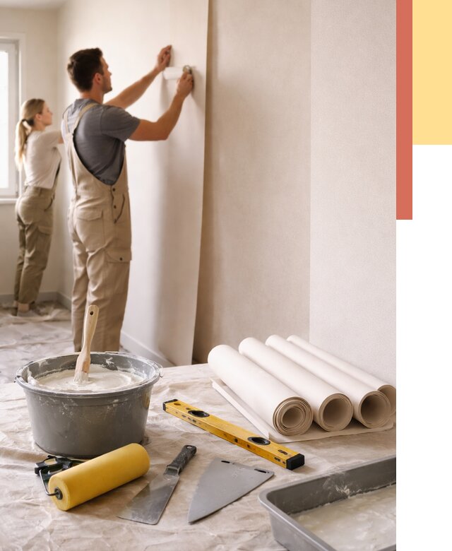 Поклейка бумажных обоев в Новомосковске от 5679 руб./м2 — быстро и недорого | ОТДЕЛОЧНИК-Нвм