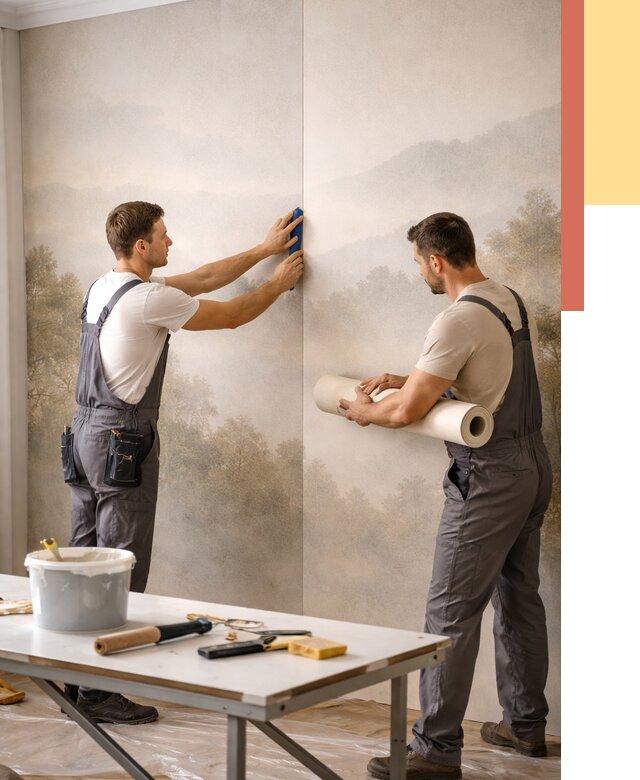 Поклейка фотообоев в Новомосковске от 8776 руб/м² — быстро и недорого | ОТДЕЛОЧНИК-Нвм