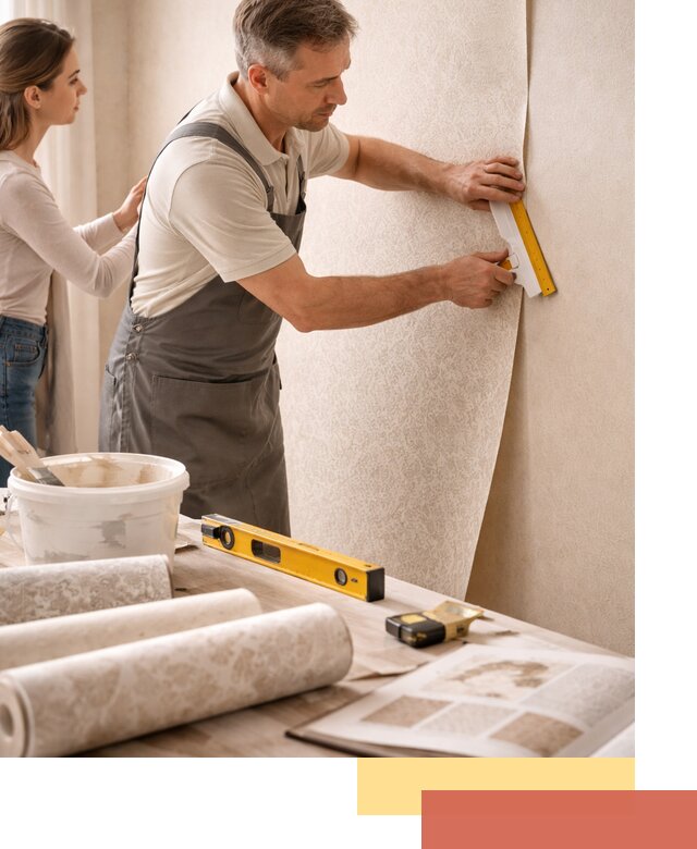 Поклейка обоев с подбором рисунка в Новомосковске