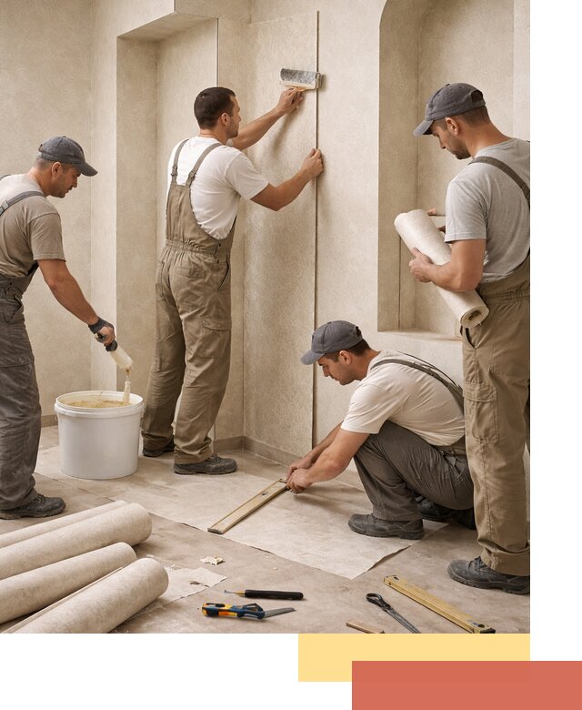 Поклейка обоев на сложные стены и неровные поверхности в Новомосковске