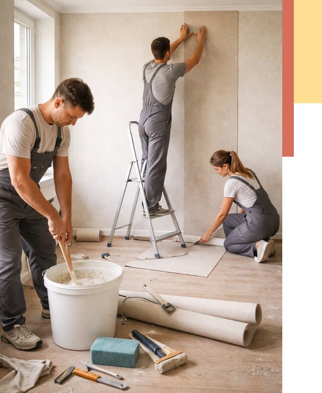 Оклейка стен обоями в Новомосковске от 3614 руб/м2 — быстро и недорого | ОТДЕЛОЧНИК-Нвм