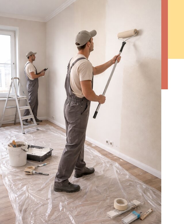 Покраска стен акриловой краской в Новомосковске от 3614 руб./м² — быстро и недорого | ОТДЕЛОЧНИК-Нвм