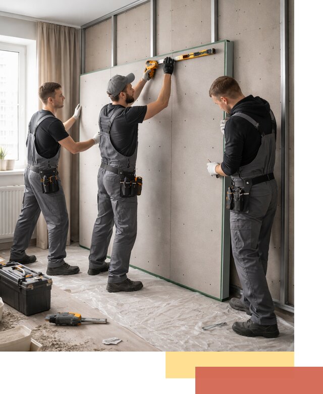 Шумоизоляция стен панелями ЗИПС в Новомосковске для жилых и коммерческих помещений