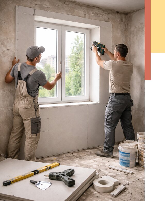 Монтаж откосов из гипсокартона в Новомосковске от 4646 руб. под ключ | ОТДЕЛОЧНИК-Нвм