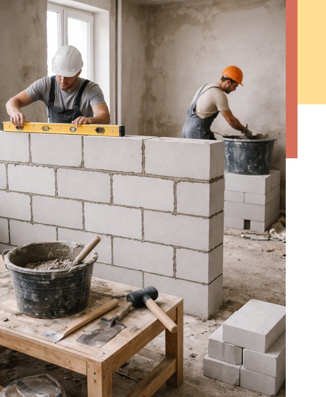 Кладка перегородок из газобетона в Новомосковске от 3304 руб. под ключ | ОТДЕЛОЧНИК-Нвм