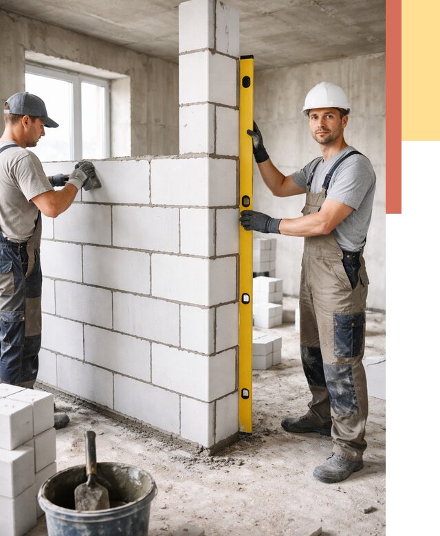 Кладка перегородок из пеноблока в Новомосковске от 1859 руб. под ключ | ОТДЕЛОЧНИК-Нвм