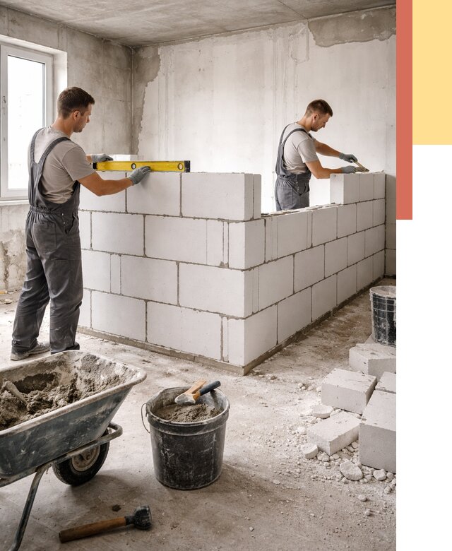 Кладка перегородок из ПГП в Новомосковске от 2581 руб./м2 — монтаж и возведение под ключ | ОТДЕЛОЧНИК-Нвм