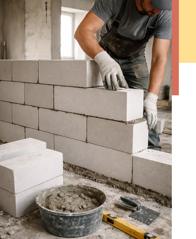 Кладка перегородок из силикатного блока в Новомосковске от 4130 руб. под ключ | ОТДЕЛОЧНИК-Нвм