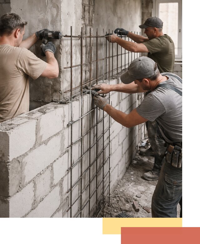 Армирование кладки перегородок в Новомосковске профессионально и надёжно