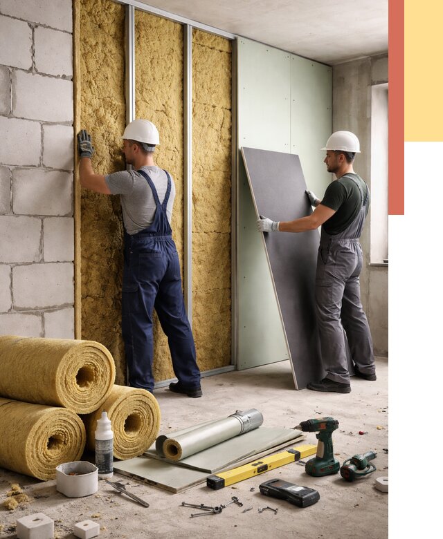 Шумоизоляция перегородок из блоков в Новомосковске от 1910 руб./м² — быстро и недорого | ОТДЕЛОЧНИК-Нвм