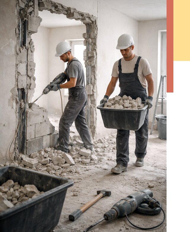 Демонтаж блоковых перегородок в Новомосковске от 3872 руб. — быстро и недорого | ОТДЕЛОЧНИК-Нвм