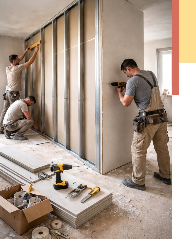 Монтаж однослойной перегородки из гипсокартона в Новомосковске от 671 руб. | ОТДЕЛОЧНИК-Нвм