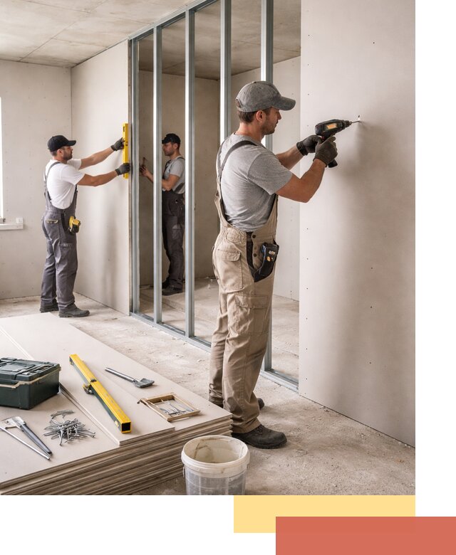 Однослойная перегородка из гипсокартона в Новомосковске под ключ, монтаж и отделка