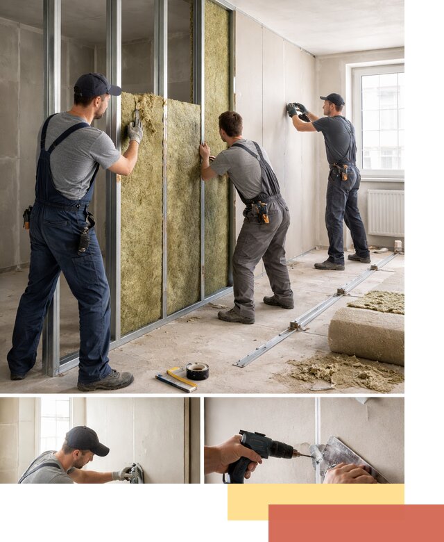 Перегородка из гипсокартона с шумоизоляцией в Новомосковске — монтаж под ключ