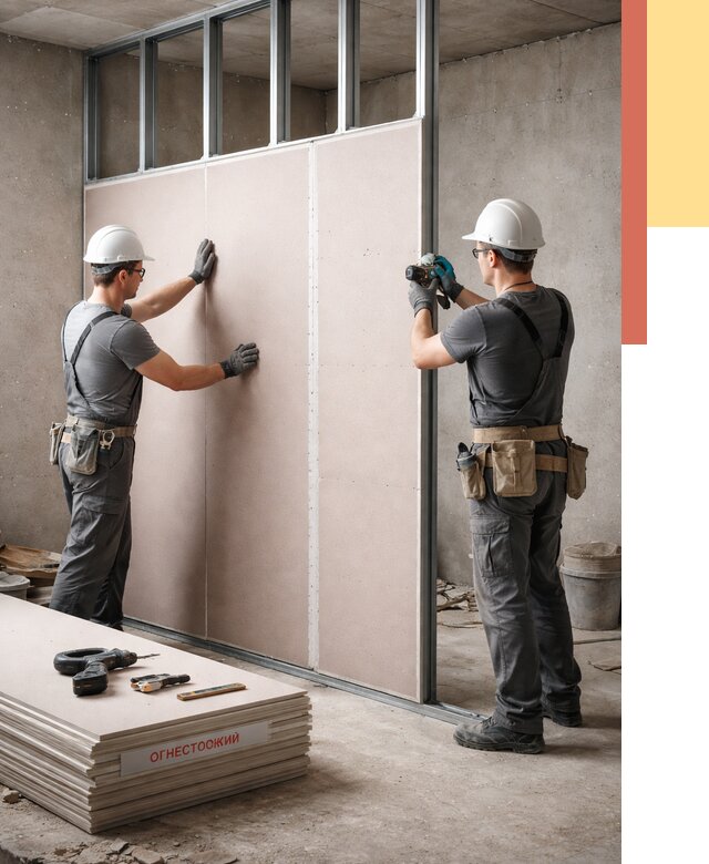 Перегородка из огнестойкого гипсокартона в Новомосковске от 1910 руб. под ключ | ОТДЕЛОЧНИК-Нвм