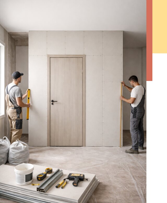 Перегородка из гипсокартона с дверью в Новомосковске от 4646 руб. под ключ | ОТДЕЛОЧНИК-Нвм