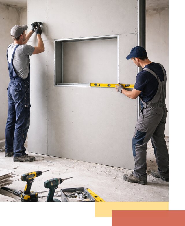 Перегородка из гипсокартона с нишей под декор в Новомосковске