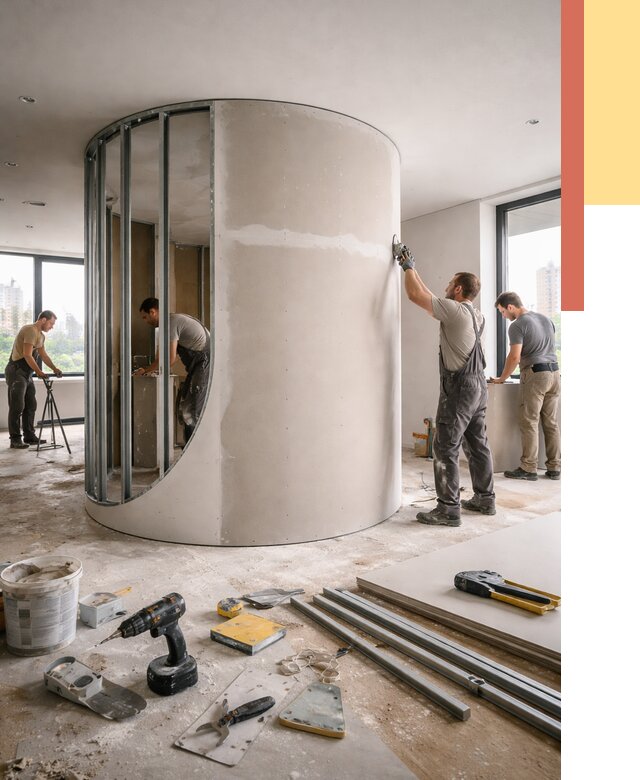 Радиусная перегородка из гипсокартона в Новомосковске от 2994 руб. под ключ | ОТДЕЛОЧНИК-Нвм