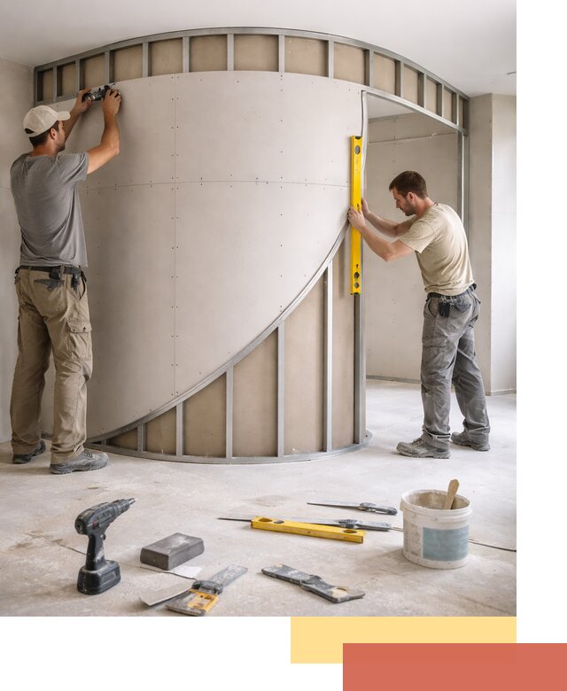 Радиусная перегородка из гипсокартона в Новомосковске под ключ