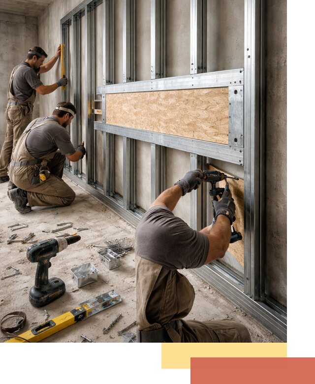 Усиленная перегородка для крепления тяжёлых конструкций в Новомосковске