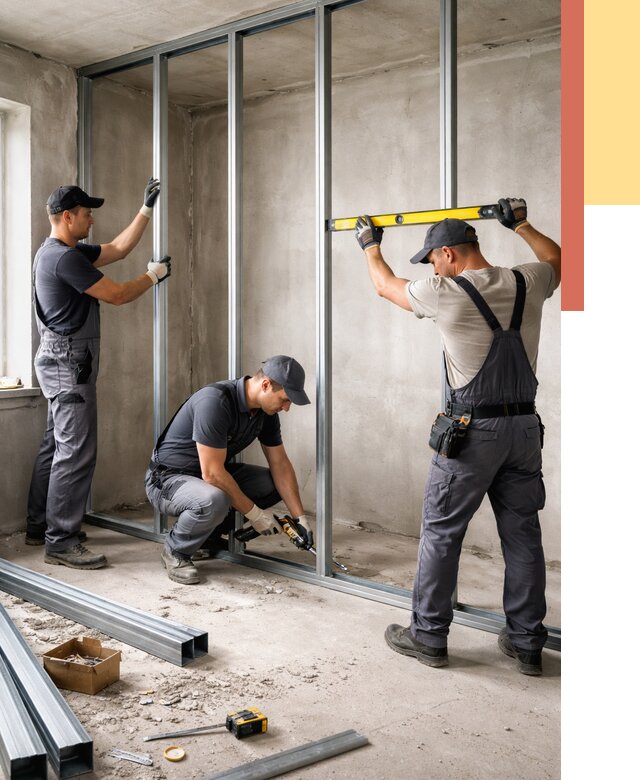 Монтаж каркаса перегородки из профиля в Новомосковске от 774 руб. | ОТДЕЛОЧНИК-Нвм