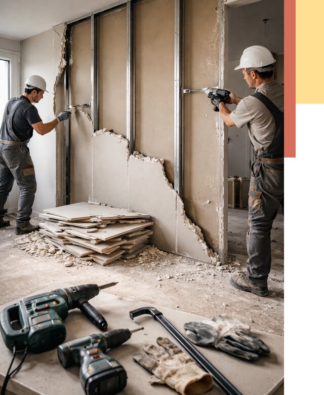 Демонтаж перегородки из гипсокартона в Новомосковске от 1239 руб. быстро и недорого | ОТДЕЛОЧНИК-Нвм