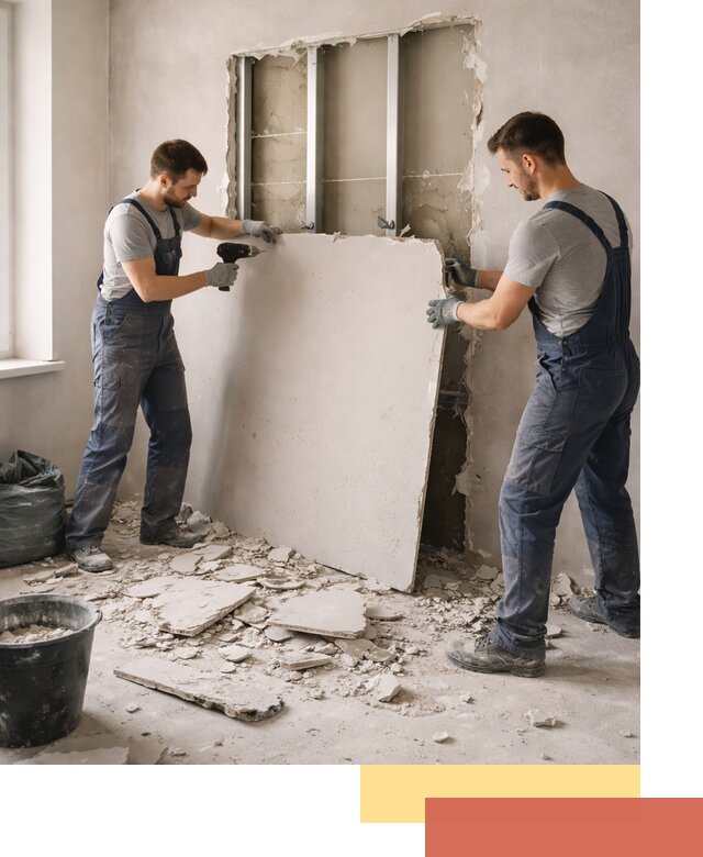 Демонтаж перегородки из гипсокартона в Новомосковске быстрый и аккуратный