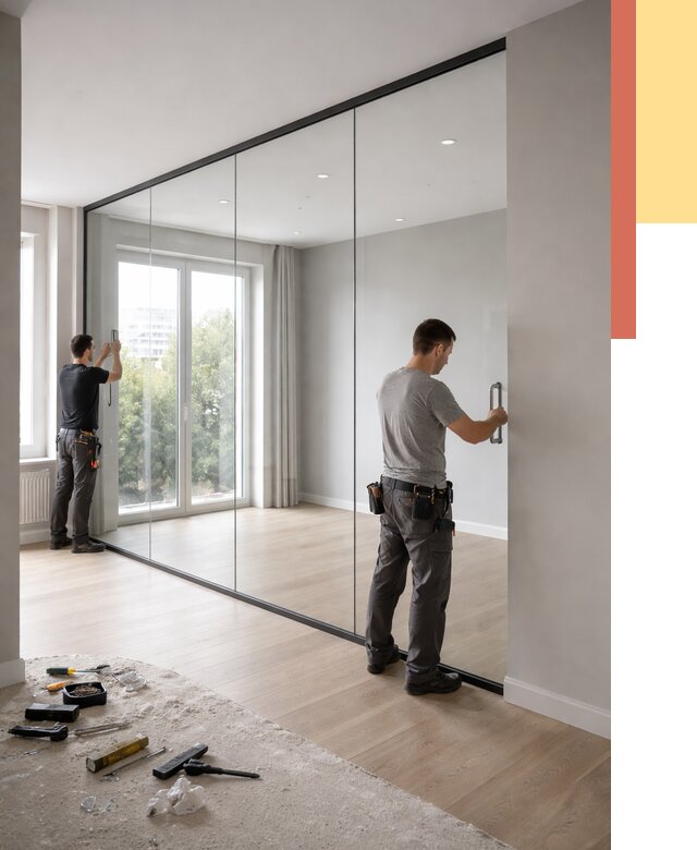 Изготовление стеклянных перегородок в Новомосковске от 12751 руб. под ключ | ОТДЕЛОЧНИК-Нвм