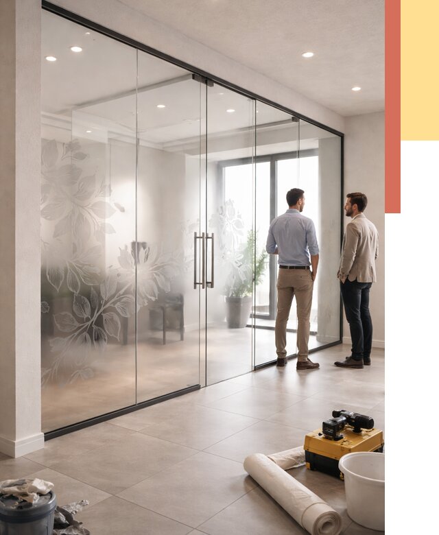 Стеклянные перегородки с рисунком в Новомосковске от 12906 руб. монтаж и нанесение | ОТДЕЛОЧНИК-Нвм