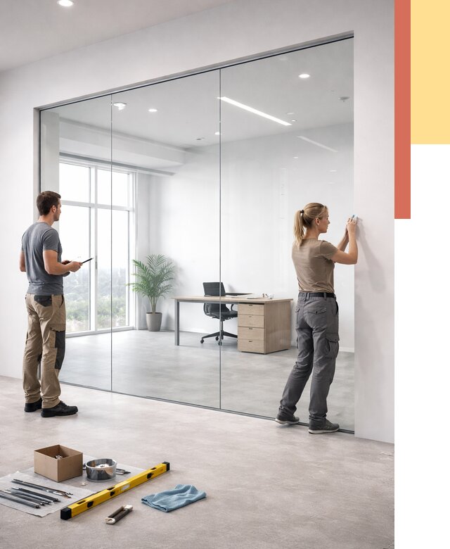 Перегородки из закаленного стекла в Новомосковске от 9809 руб. под ключ | ОТДЕЛОЧНИК-Нвм