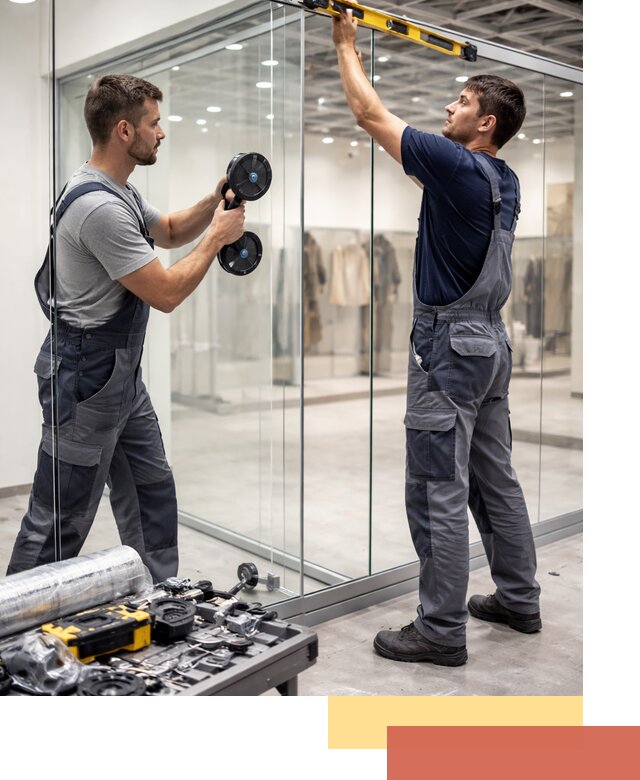 Стеклянные перегородки для магазинов в Новомосковске — монтаж и установка