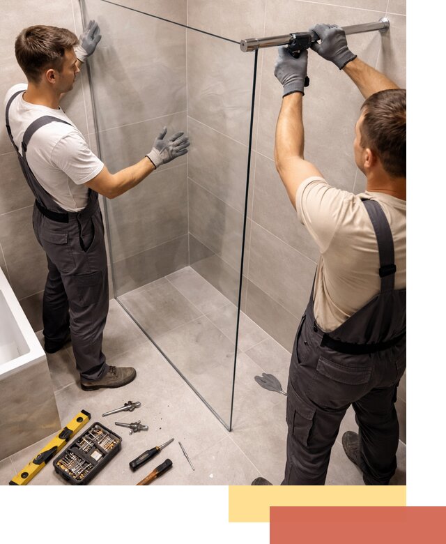 Стеклянные перегородки для душа в Новомосковске — изготовление и монтаж