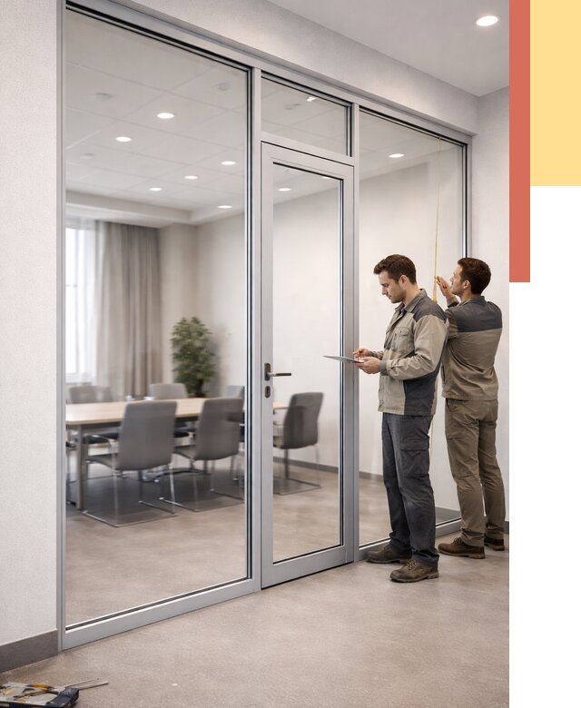 Установка и монтаж алюминиевых перегородок со стеклом в Новомосковске от 8467 руб. | ОТДЕЛОЧНИК-Нвм