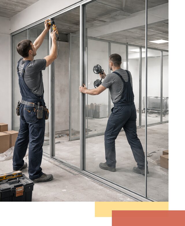 Алюминиевые перегородки со стеклом в Новомосковске — изготовление и монтаж