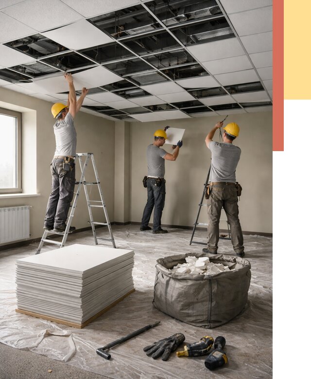 Демонтаж потолка Армстронг в Новомосковске от 4646 руб. быстро и недорого | ОТДЕЛОЧНИК-Нвм