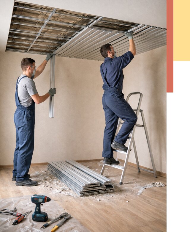 Демонтаж реечного потолка в Новомосковске от 4646 руб. быстро и недорого | ОТДЕЛОЧНИК-Нвм